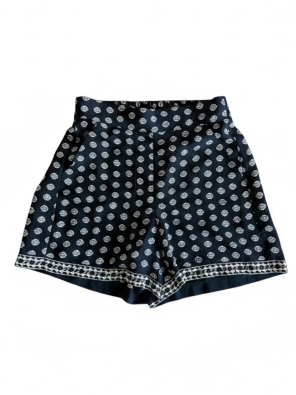 Max Studio Dutch Border Print High Rise Shorts Black Cream XS NWOT